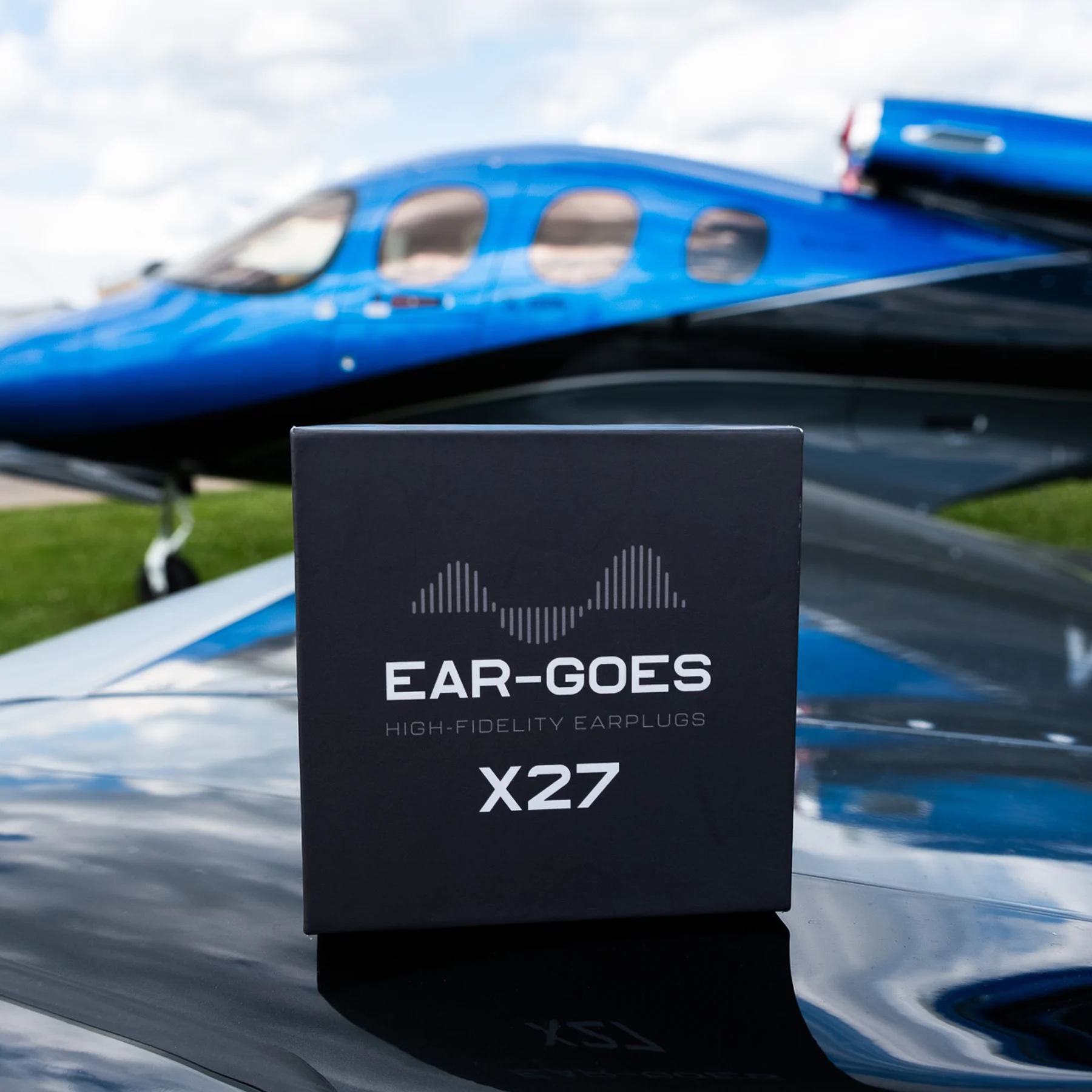 Ear-Goes aviation earplugs on Cirrus Vision Jet wing