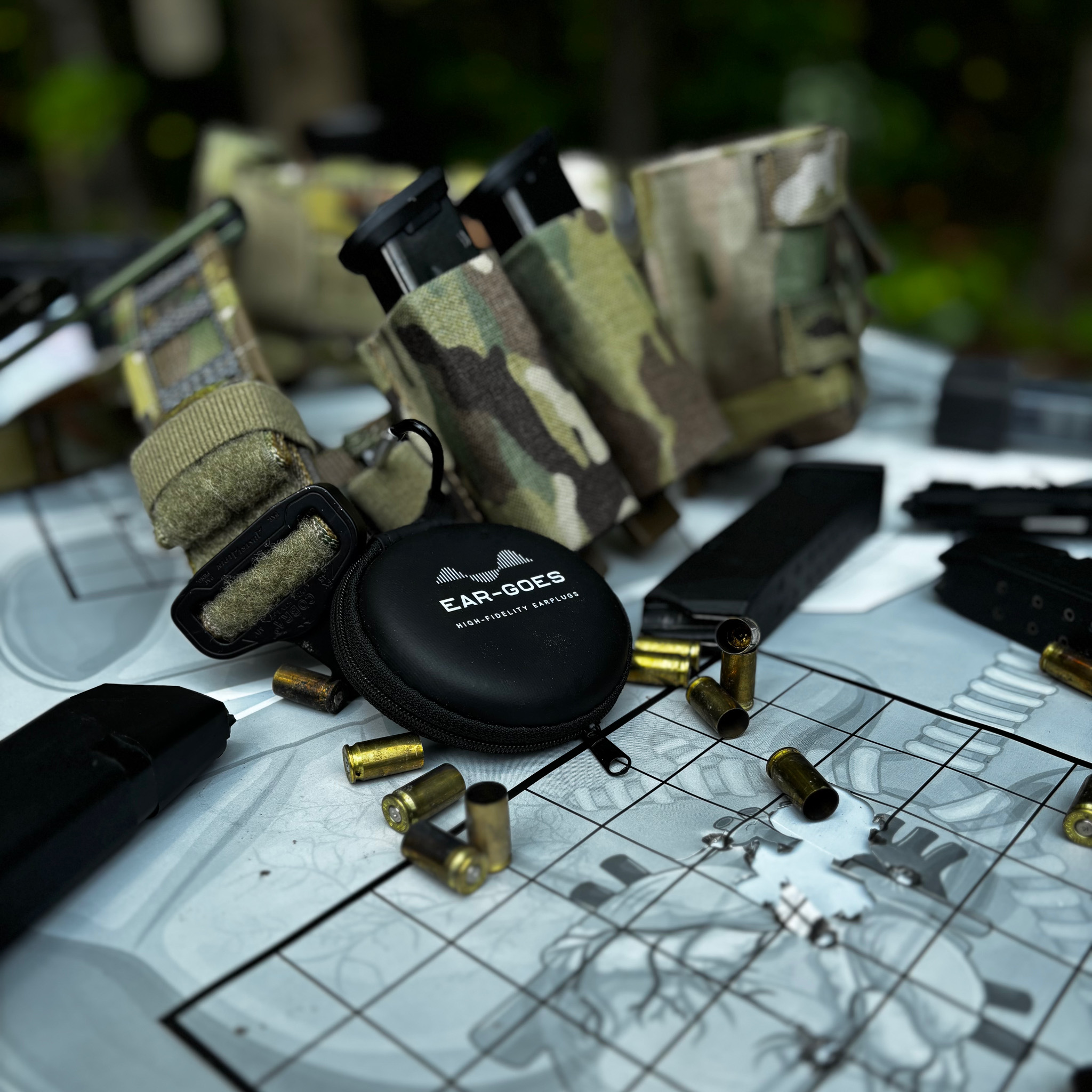 IMG_8721 Ear-Goes tactical earplugs with shooting targets, bullets, and magazines
